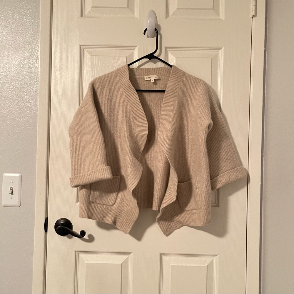 NAP Loungewear Cropped Cashmere Cardigan in Warm Creamy Tan Beige size M